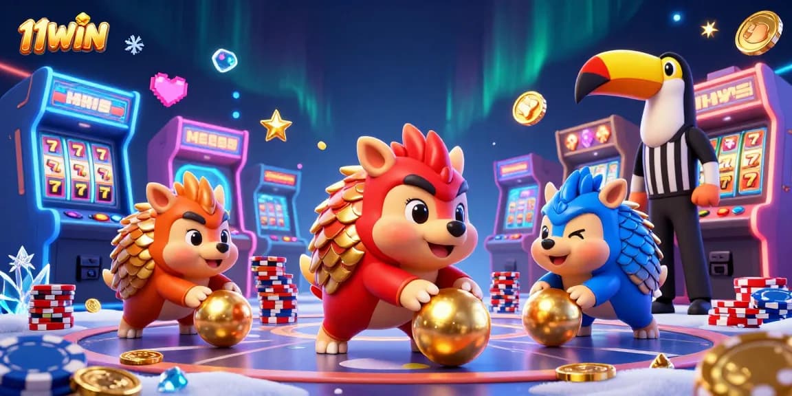 Engage with thrilling action at 11WIN as rival pangolins compete in an animated casino setting.
