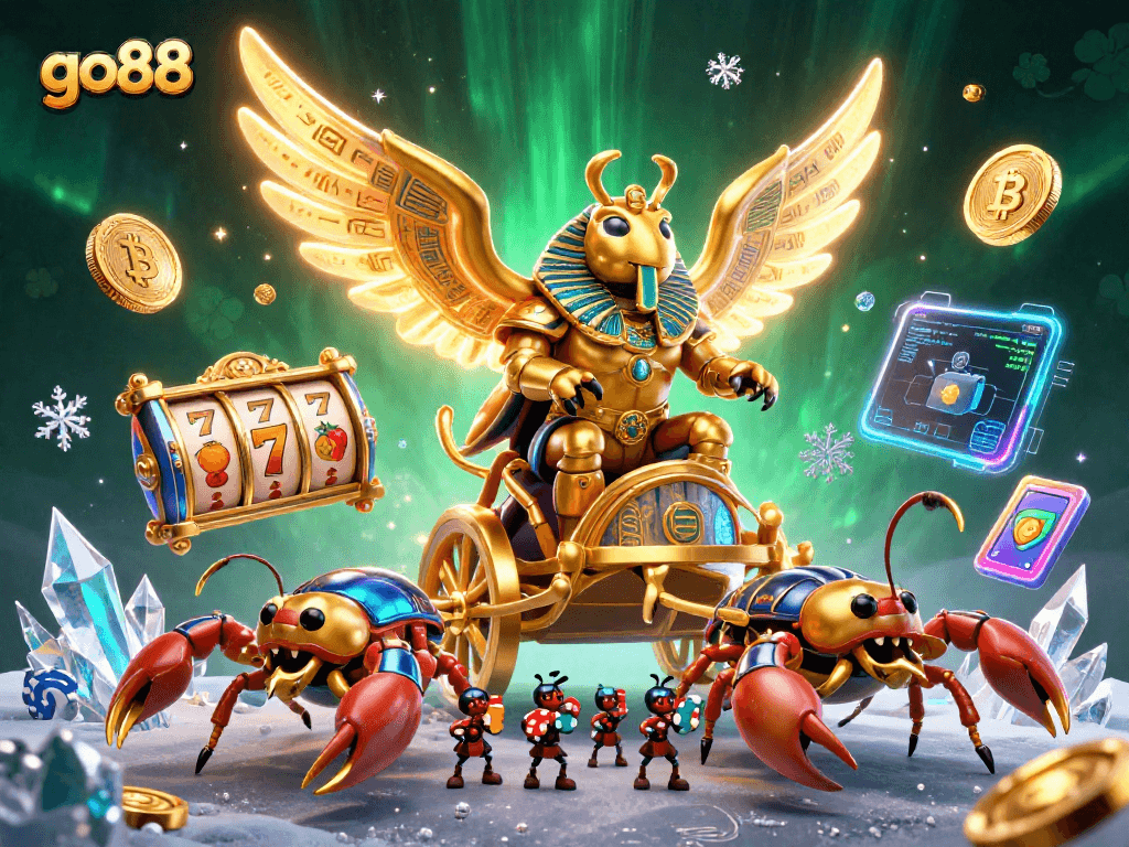 Experience the thrilling action of go88 slots with a golden scarab beetle in stunning 3D!