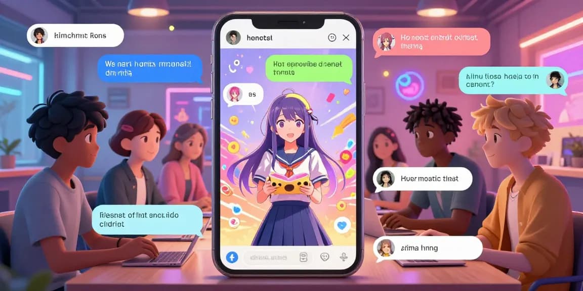 Interactive chat scene showcasing diverse anime characters engaging in hentai ai chat