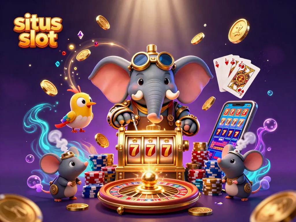 Cascade of coins and gems embody intense action at situs slot, highlighting a unique steampunk theme.