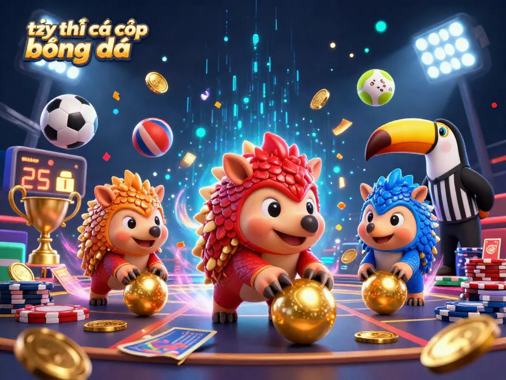 Engaging illustration of tỷ lệ cá cược bóng đá featuring rival pangolins amid colorful sports elements and exciting background.
