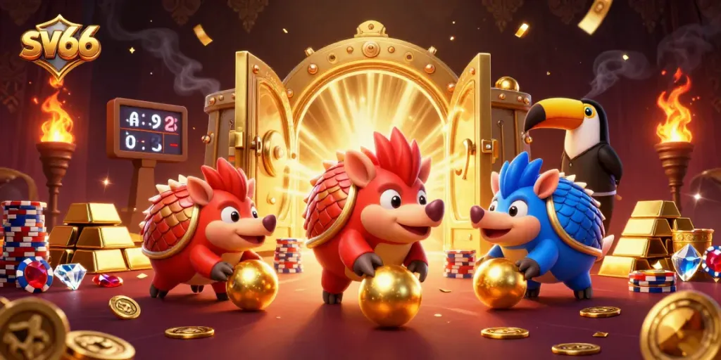 Engage in thrilling gameplay at sv66 casino with animated pangolins bowling through poker chips.