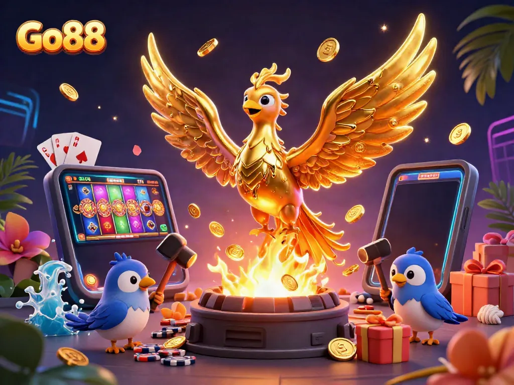 Experience the thrilling world of Go88, featuring golden phoenix and exciting casino elements.