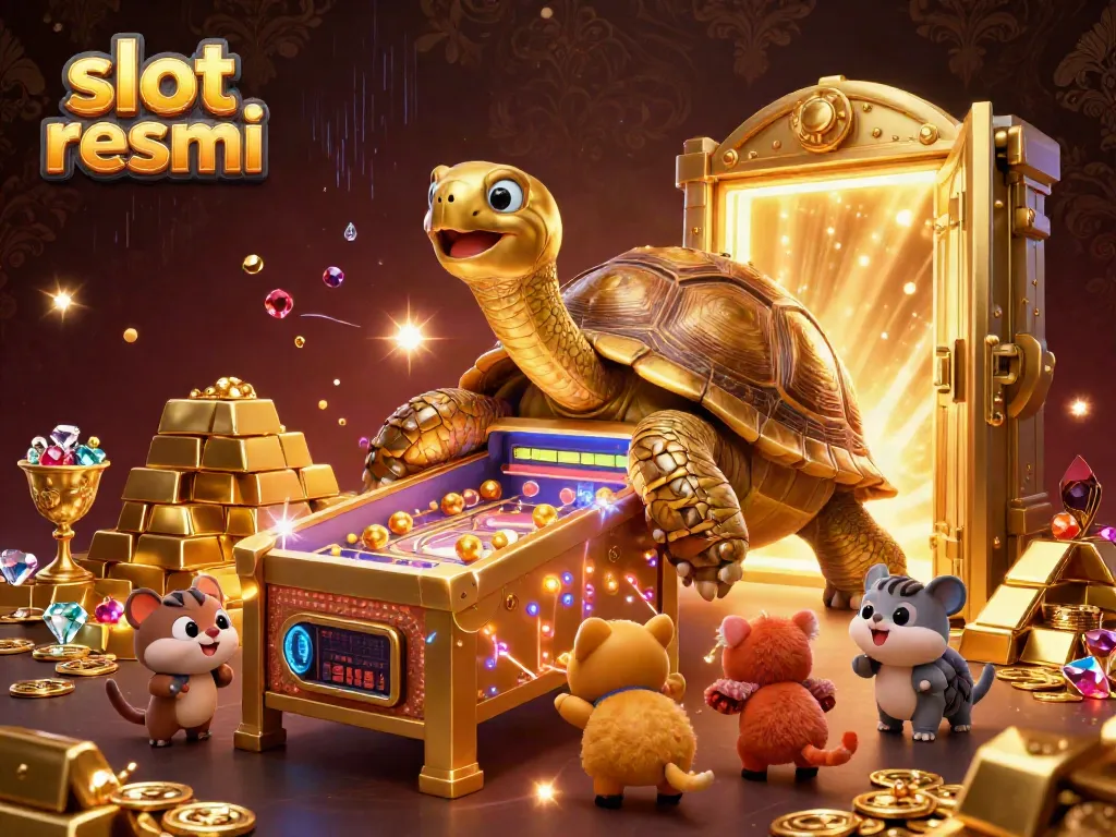 Experience the excitement of slot resmi with a vibrant 3D digital casino scene full of treasures.
