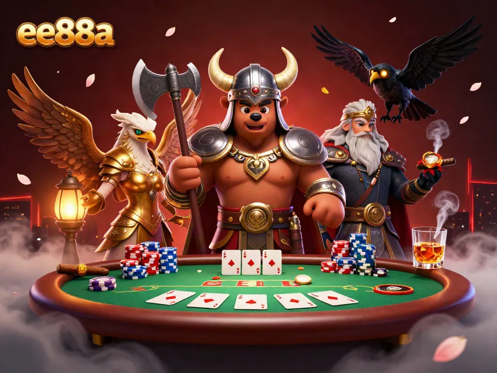 Experience thrilling poker action with ee88a in a vibrant, dynamic casino scene.