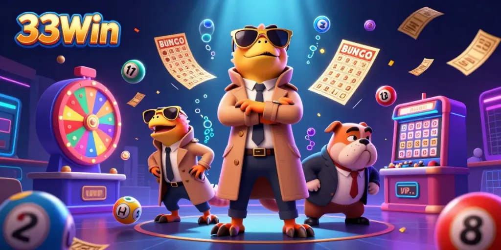 Experience fun with 33Win as cartoon raptors hilariously attempt to sneak into a VIP lounge.