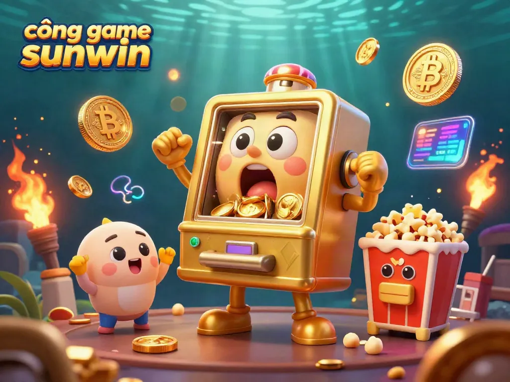 Experience excitement at cổng game sunwin with a jubilant golden slot machine celebrating its jackpot.