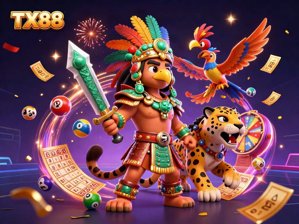 Experience the excitement of TX88 with dynamic lottery gameplay and vibrant 3D characters.