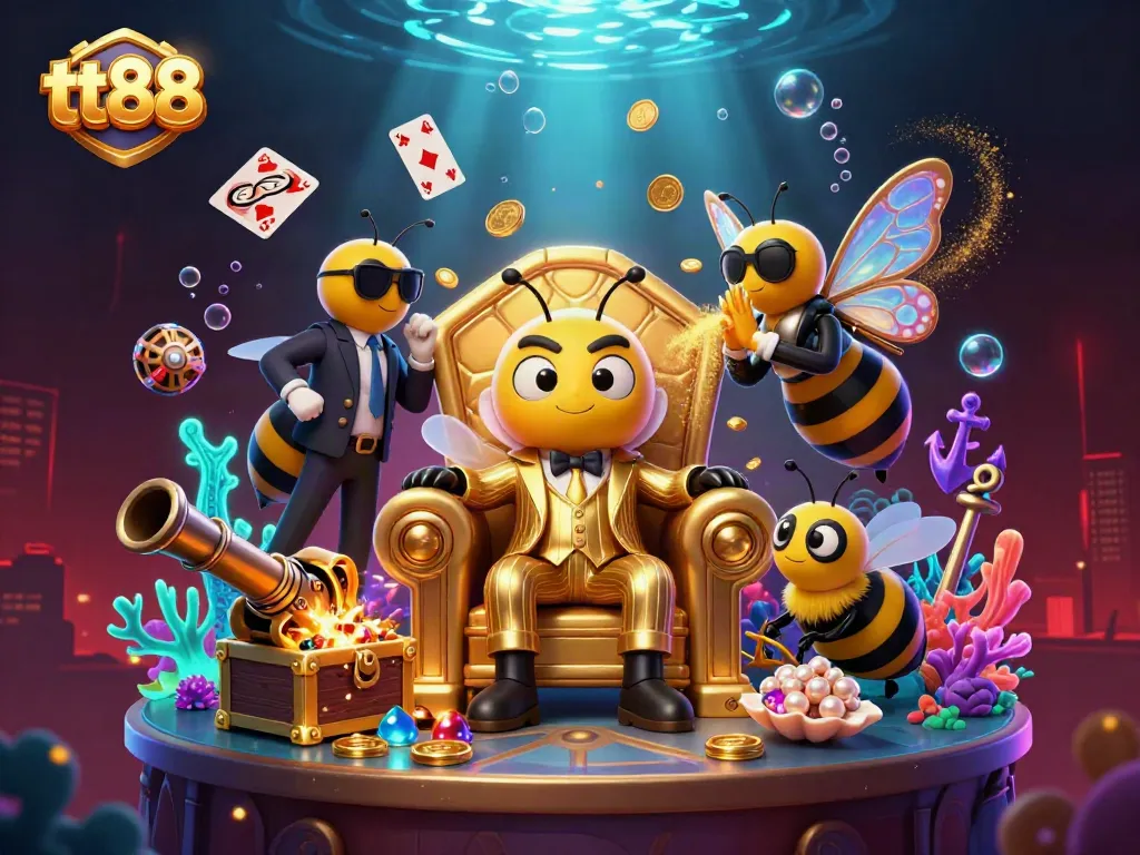 Engage in thrilling gaming at tt88 with vibrant characters in a luxurious casino setting.