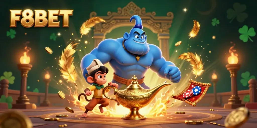 Engage with F8BET's vibrant casino experience through this magical illustration of excitement and adventure.