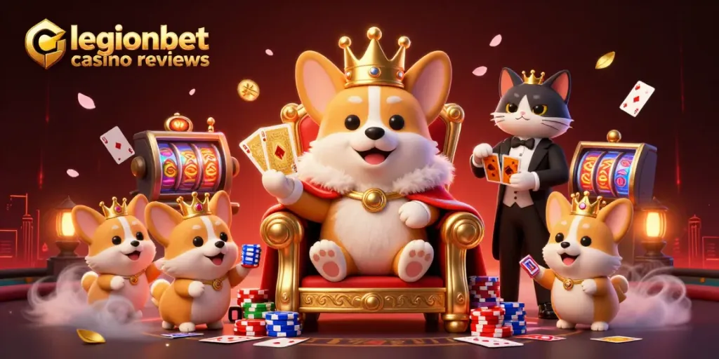 Experience exciting gaming thrills with our legionbet casino reviews at a vibrant poker scene featuring royal corgi royalty.