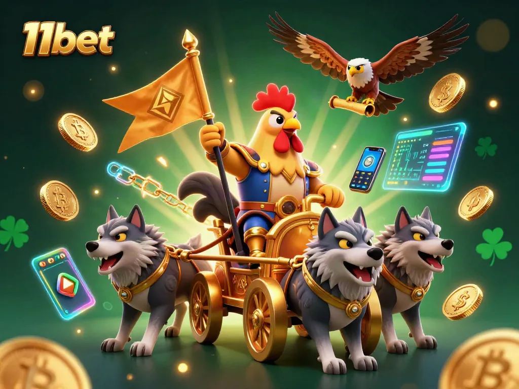 Join the excitement with 11bet as the rooster warlord leads a dazzling crypto casino adventure.