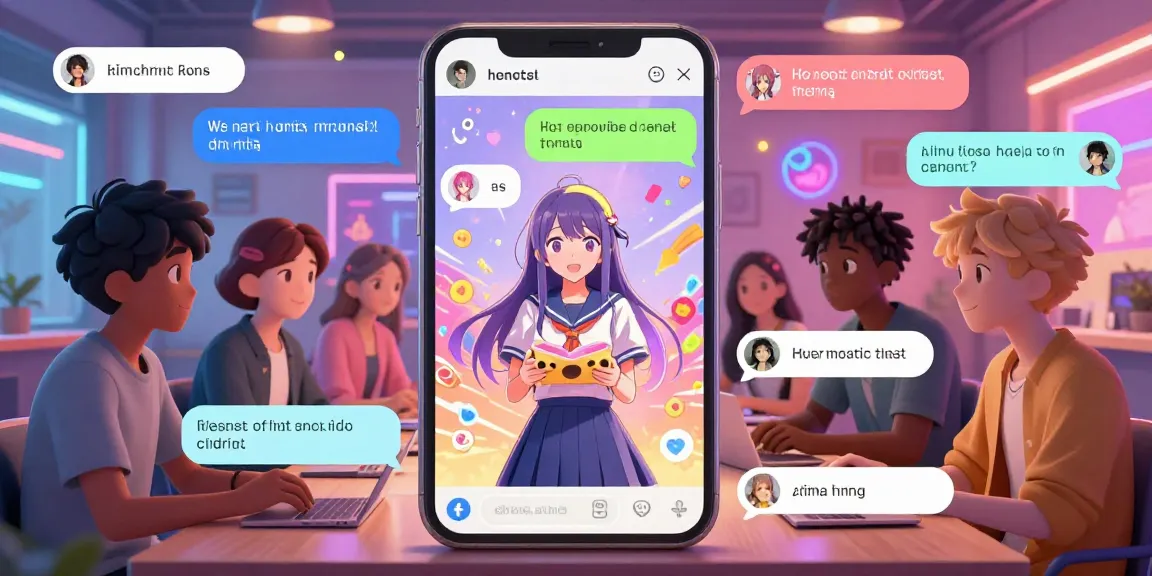 Interactive chat scene showcasing diverse anime characters engaging in hentai ai chat