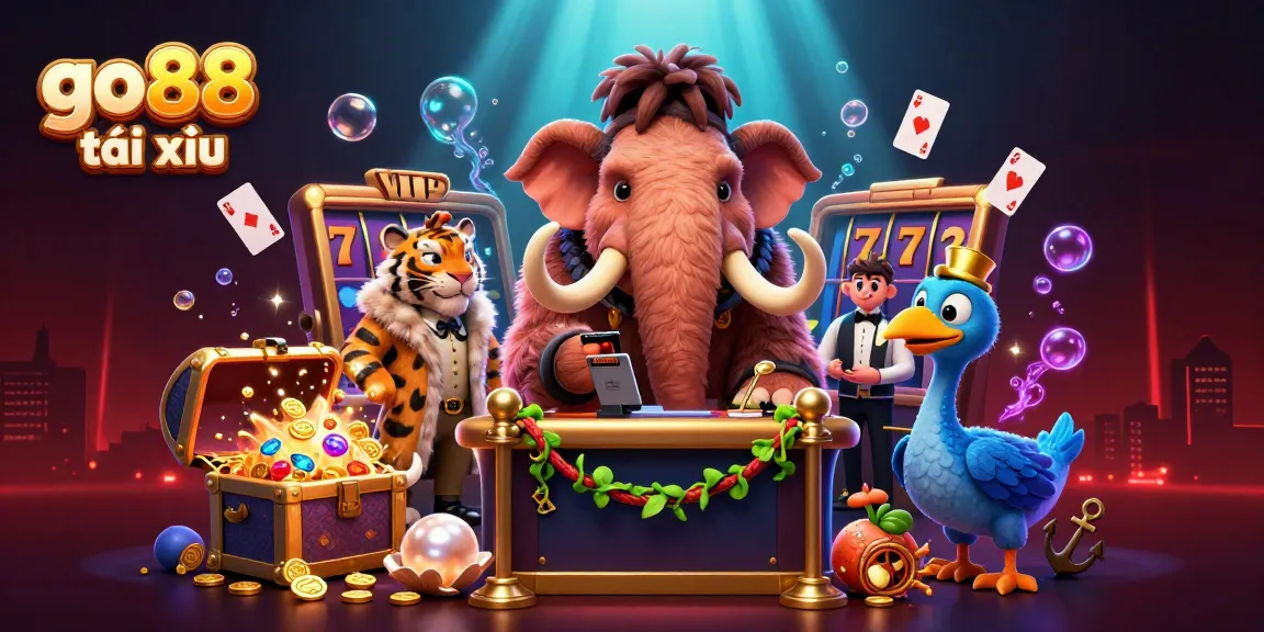Experience the thrill of go88 tài xỉu with a vibrant casino scene featuring lively characters and dynamic game elements.