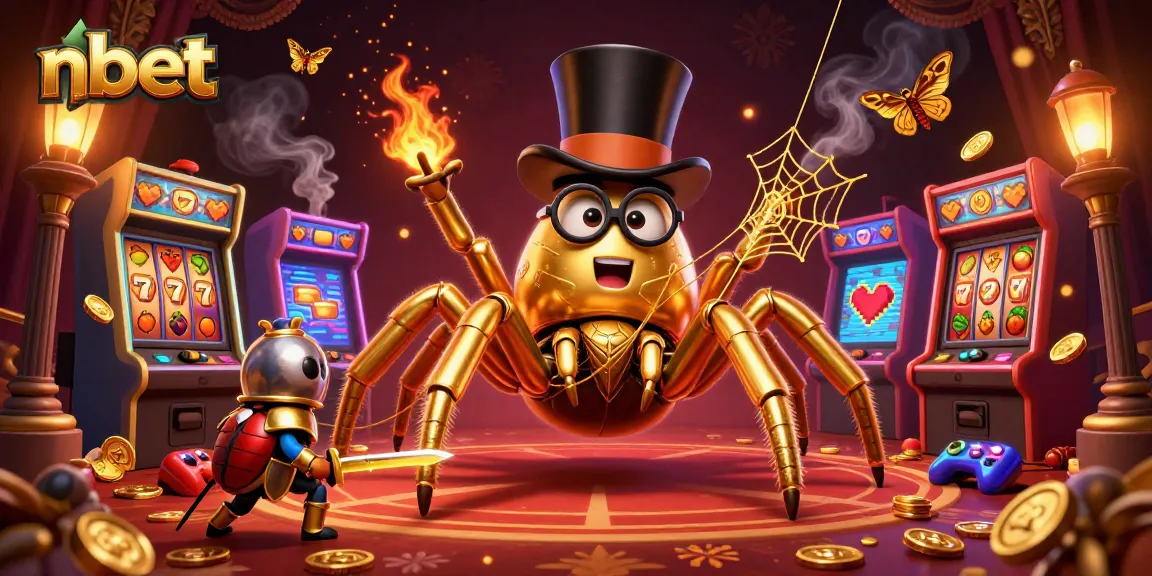 Engage in nbet slots with a whimsical scene featuring a golden tarantula and a beetle knight.