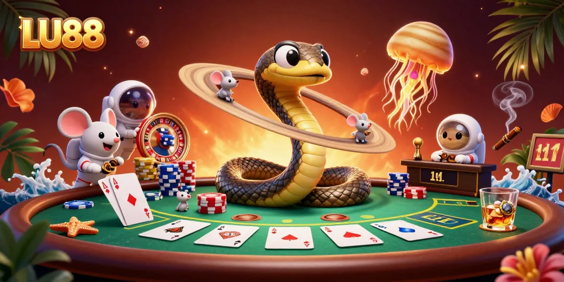 Engage with LU88's exhilarating gaming scene featuring a cosmic carnival of casino excitement.