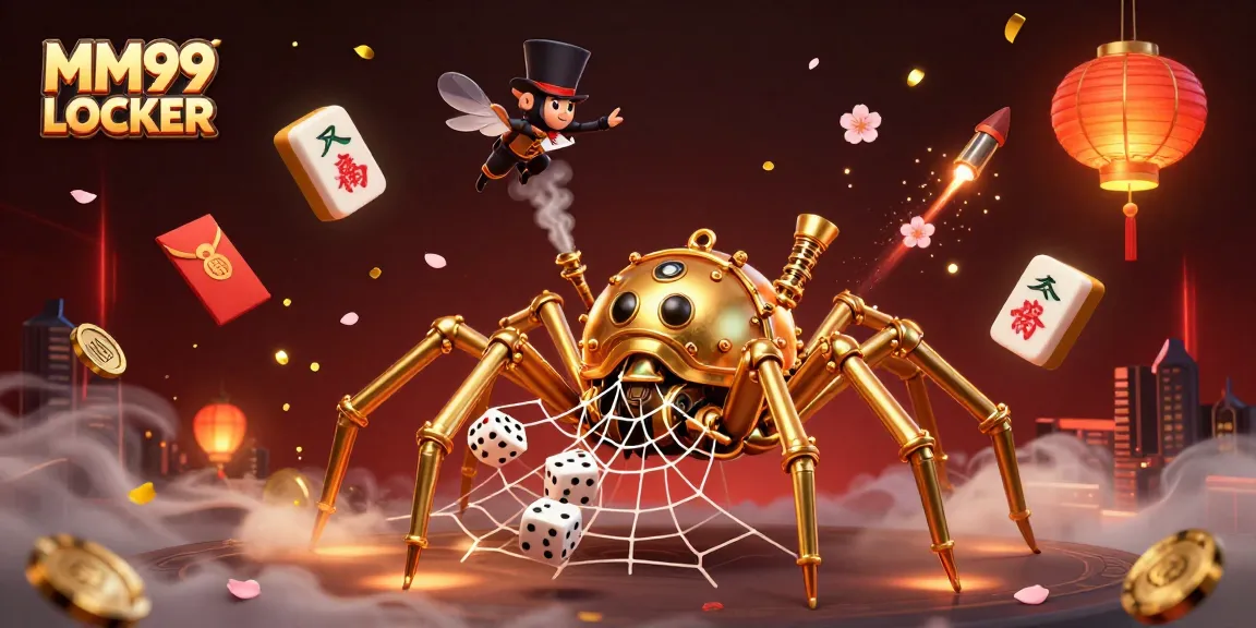 Experience the thrill of MM99 LOCKER with a vibrant casino scene featuring a steampunk spider and lucky gaming elements.