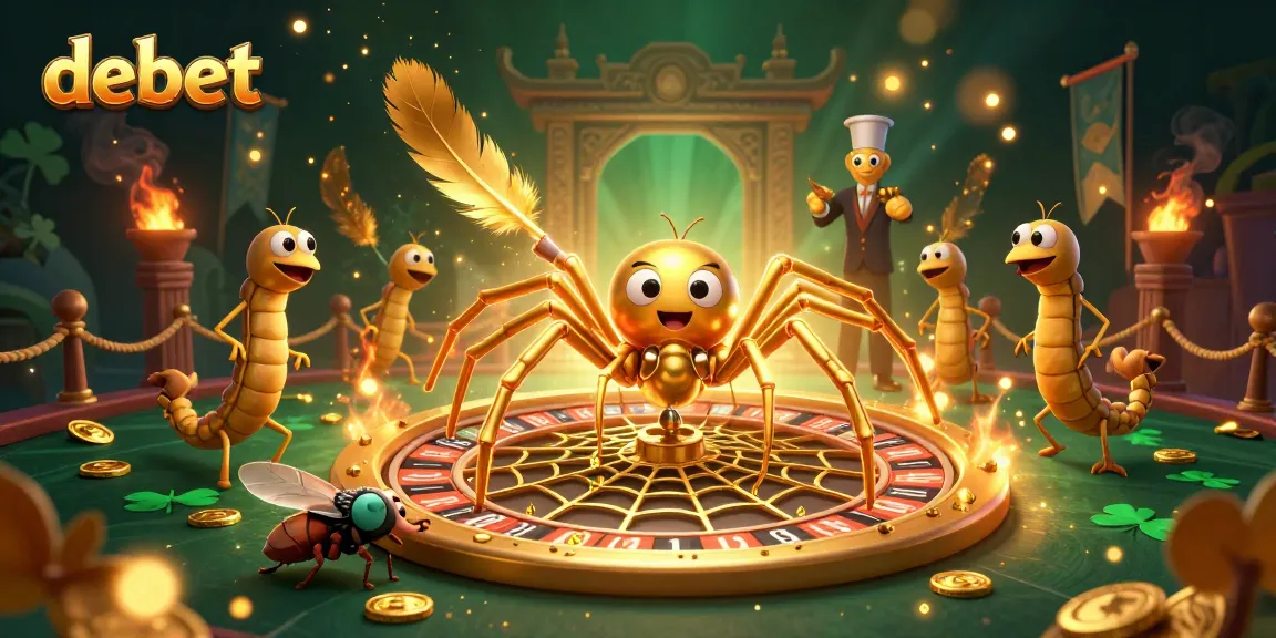 Place bets at the betting web featuring debet with a golden spider and exciting gambling elements.