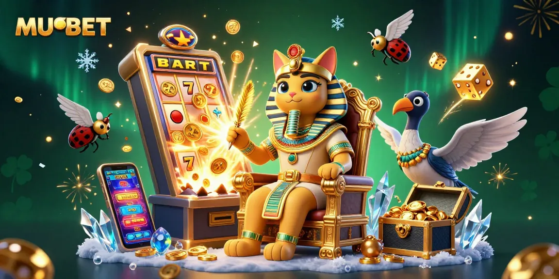 Enjoy MUBET's vibrant action with a golden pharaoh and rich casino elements.
