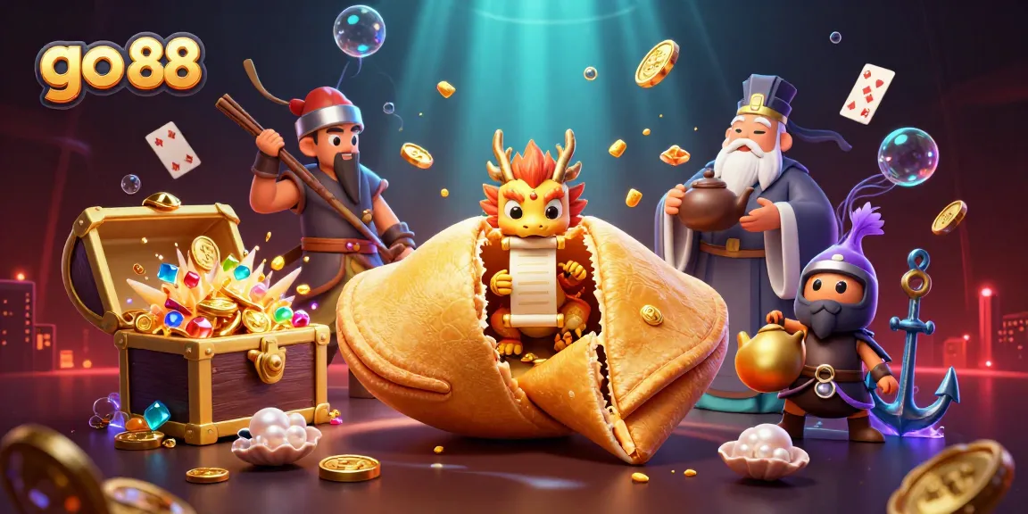 Engage with go 88 in a dynamic casino scene featuring a golden fortune cookie and vibrant gaming elements.