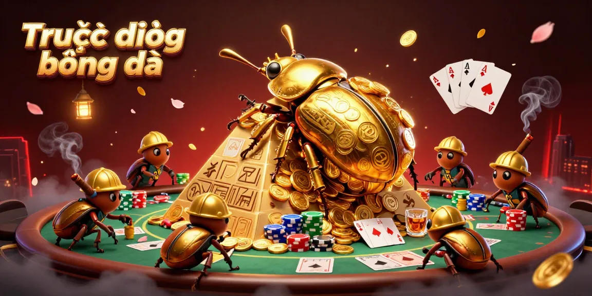 Experience Trực tiếp bóng đá with a dynamic scene of playful beetles amidst vibrant casino elements.