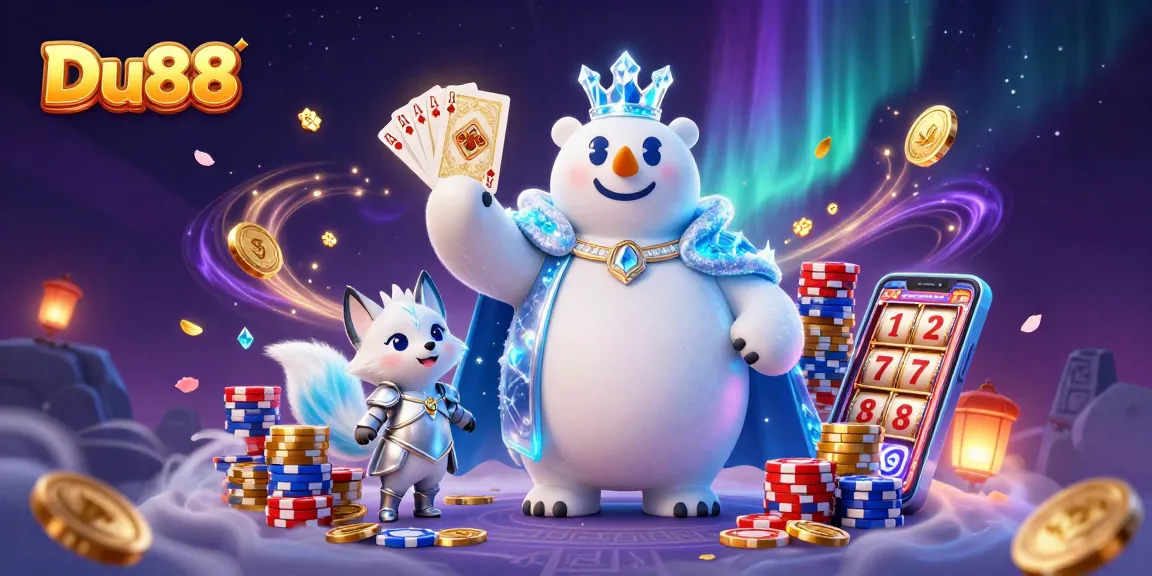 Win big with Du88 in a vibrant casino scene featuring dazzling characters and gaming elements.