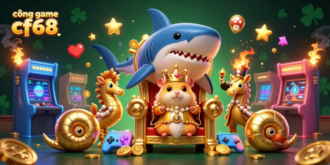 Engage with cổng game cf68’s vibrant casino world featuring colorful arcade games and royal characters.