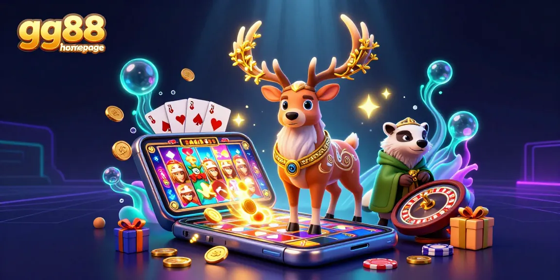 Experience the gg88 homepage with dynamic gaming scenes and vibrant casino elements.