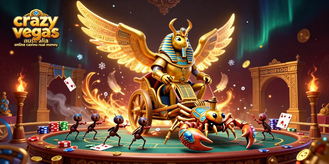 Action-packed 3D scene showcasing characters and elements from crazyvegas australia online casino real money.