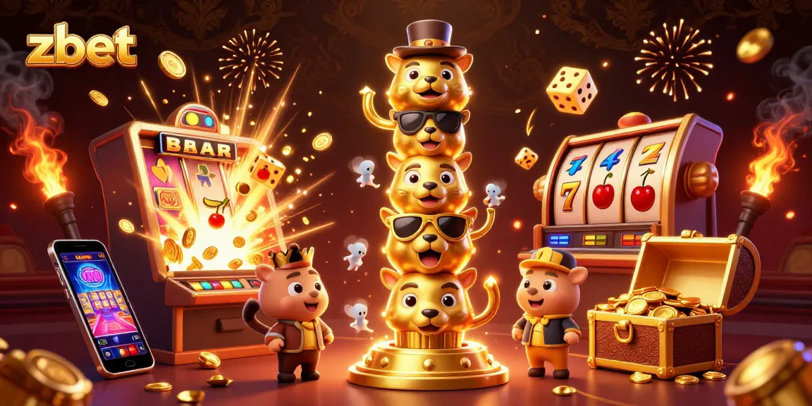 Experience thrilling jackpots with zbet’s vibrant slot scene, featuring a golden totem pole and bursting coins.